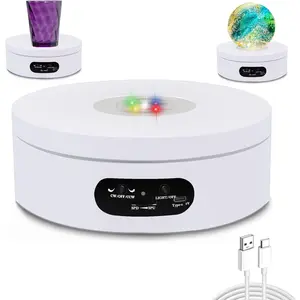 YVV Rotating Display Stand, Spinning Display Stand with Colored Lights, Lighted LED Base for Art , & Battery-Operated Platform 4.72in, Speed Turntable White