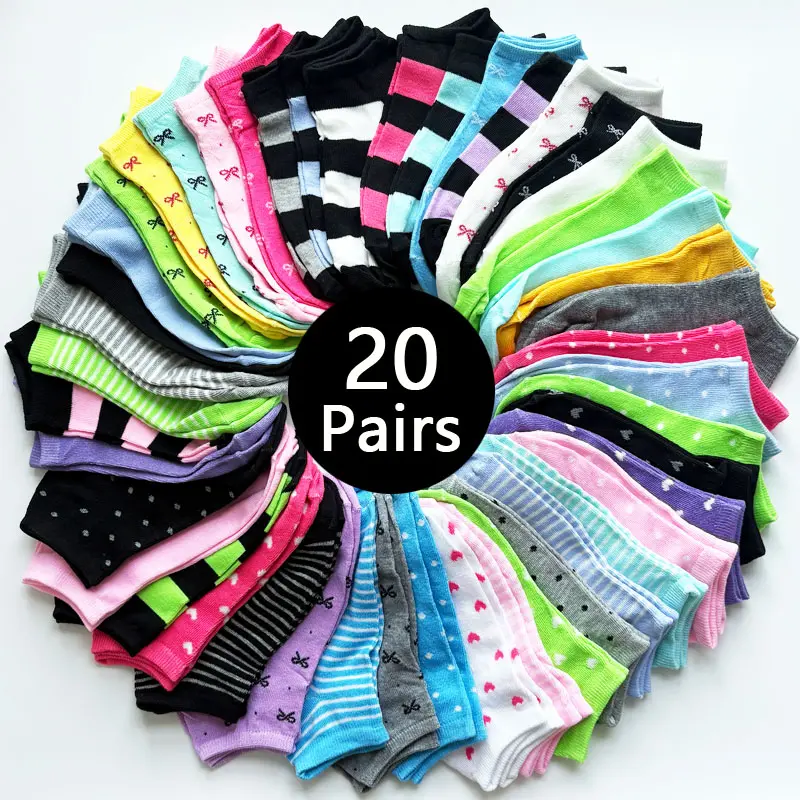 20PC pairs of soft and comfortable candy colored socks, low cut socks, women's long and short socks, suitable for all seasons, gifts for family and friends