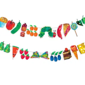 The Very Hungry Caterpillar " Themed Bunting Flags, Preschool Classroom & Birthday Party Decoration Banner for Kids，20 Cards with 3m Rope