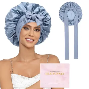 AWAYTR 100% Silk Bonnets for Sleeping Women Men Mulberry Silk Double Layer Hair Bonnet with Elastic Tie Band Reversible Nightcap Gifts for Female Multistyle Wrapcap Haircare