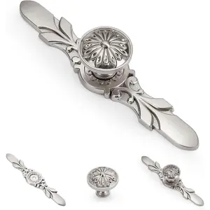 10 Pack Round  Drawer Pulls with Backplate - 1.22?Knob & 5.8?Plate - Modern Cabinet Knobs for Decorative Dresser Flower Look, Kitchen Cabinets Knobs, Bathroom Drawer Knobs