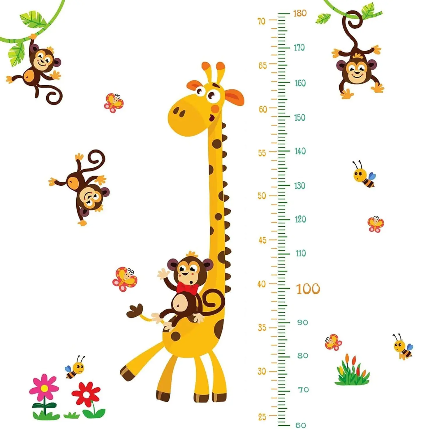 Cute Cartoon Giraffe Fairy Glass Flat Adhesive Height Measurement Growth Chart Sticker - Easy-Remove Playroom Decorative Sticker for Kids’ Room Wall, Home Decor & Height Tracking