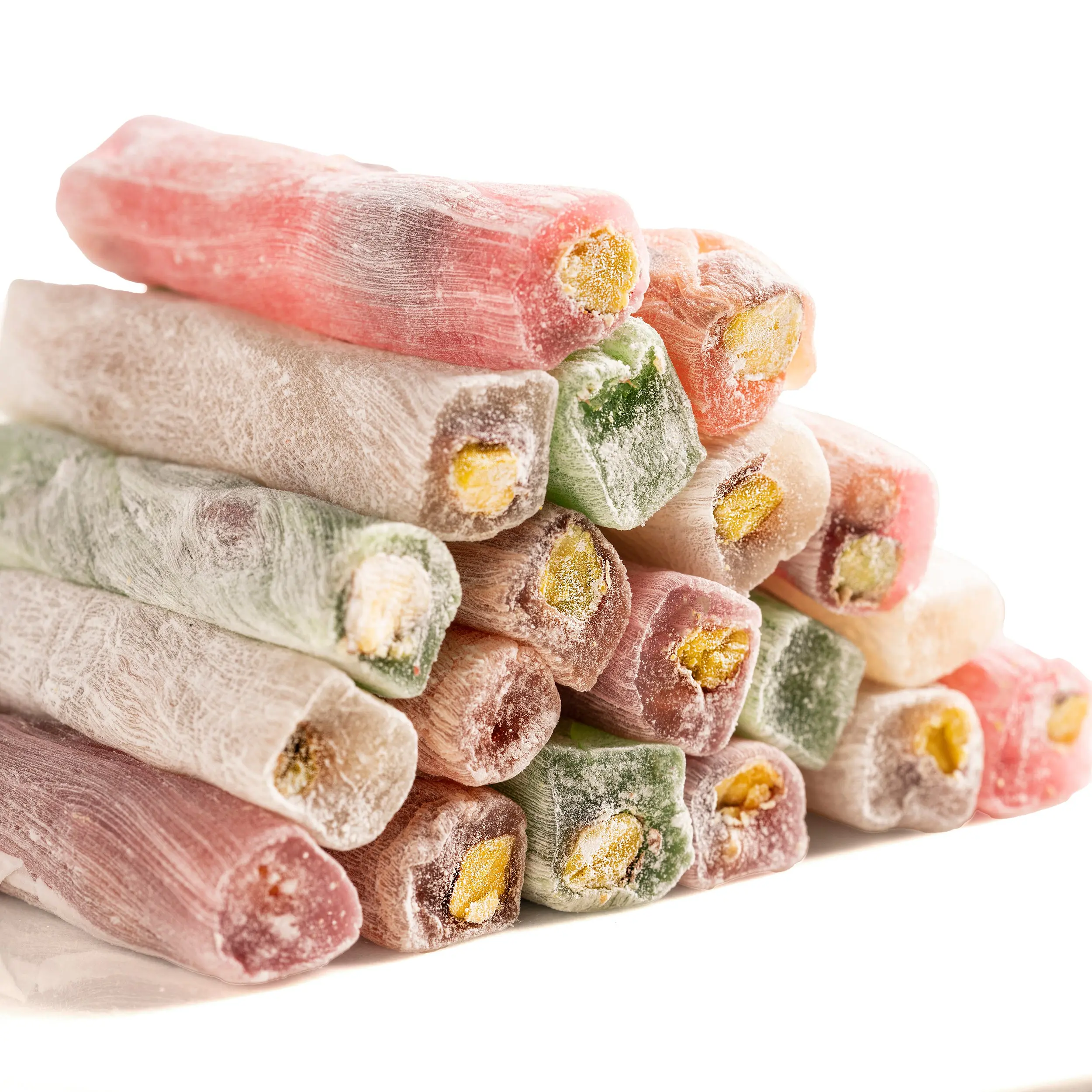 Eastanbul Turkish Delight Sticks with Pistachio Filling, Wick Lokum Candy Assorted Flavors (Apple, Orange, Pomegranate, Vanilla), 8.8oz Vegan Gluten-Free Dessert Gift Box