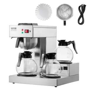 VEVOR 12 Cups Commercial Drip Coffee Maker,  Coffee Maker Machine with 3 Glass Carafes and 3 Warmer Plates, Stainless Steel Pour Over Coffee Brewer with Auto Water Intake, for Restaurant Office Cafe