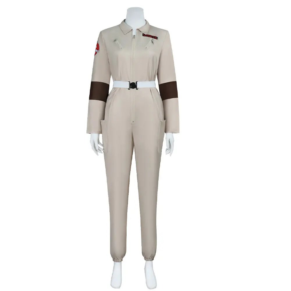 Khaki Ghostbusters Style Jumpsuit Cosplay Costume with Patch Belt Elbow Pads for Comic Con