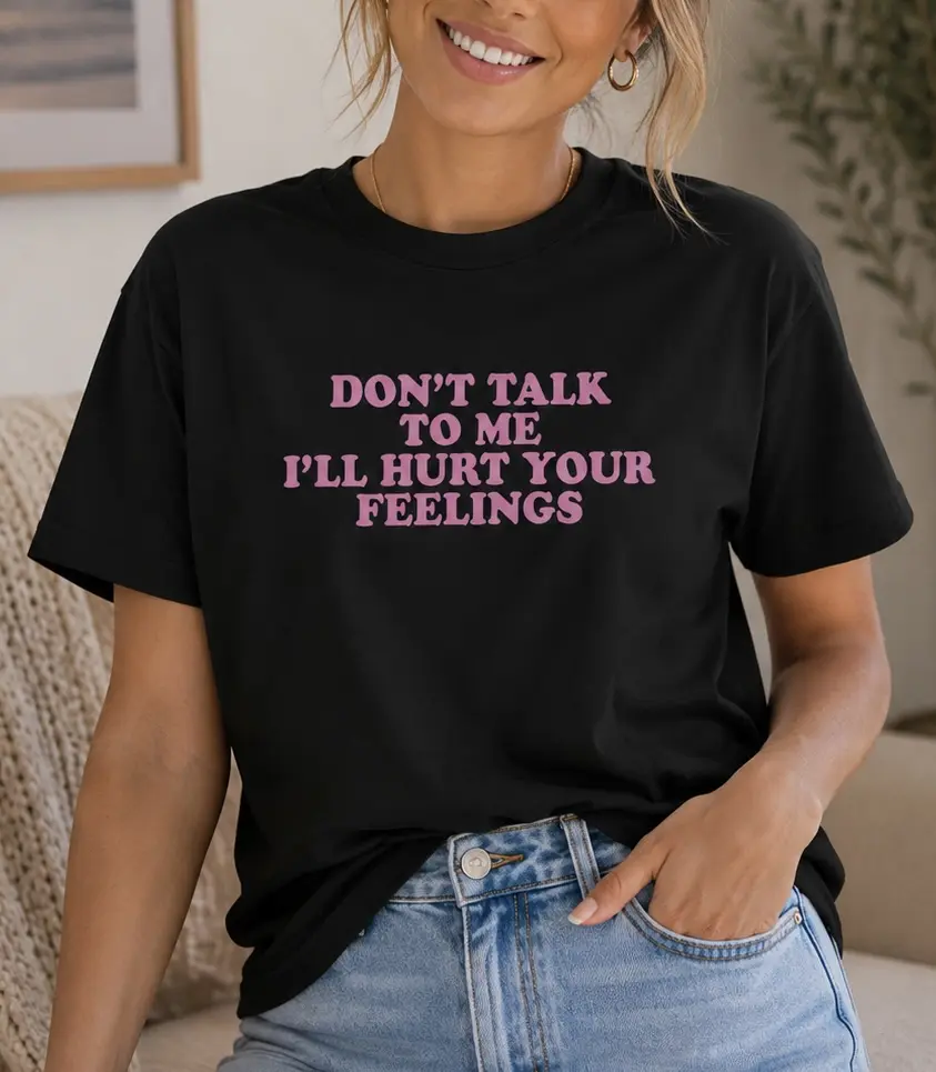 Soft Ring-Spun Cotton Fabric Top for Women, 'Don't Talk To Me' Graphic Casual Streetwear Short-Sleeve