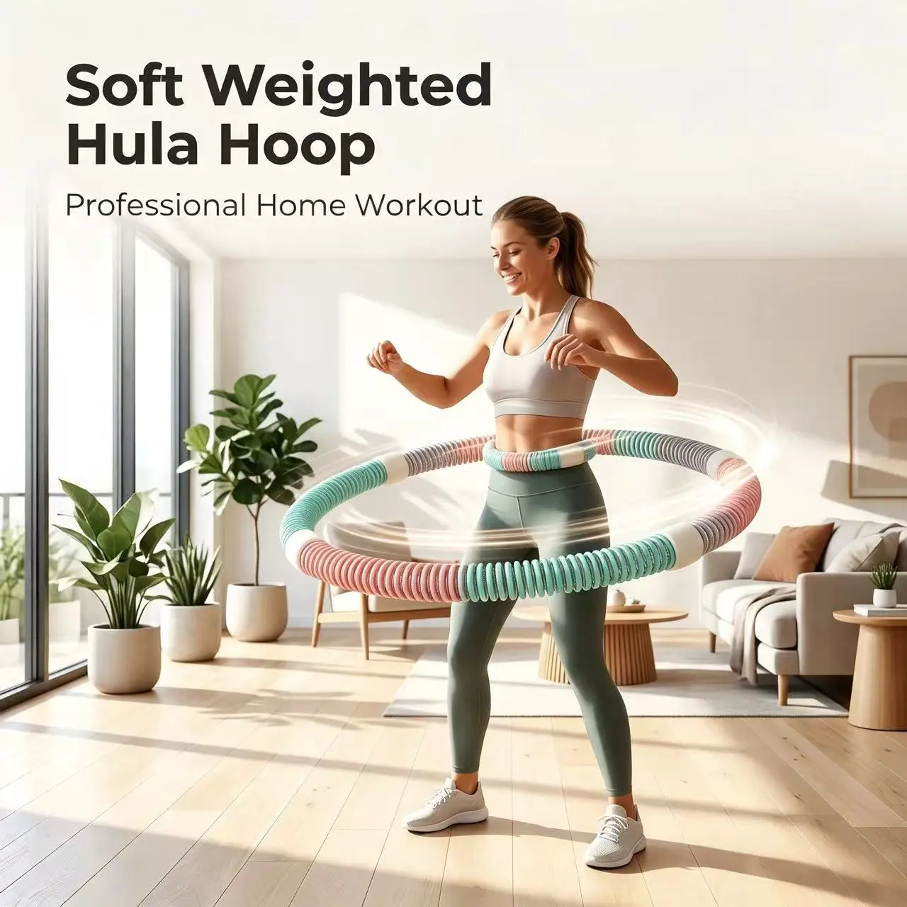 Soft Weighted Hula Hoop, Foldable Portable Spring Hula Hoop, Silent Home Fitness Exercise Hoop for Indoor Workout, Flexible PVC Fitness Hoop for Adult Daily Training