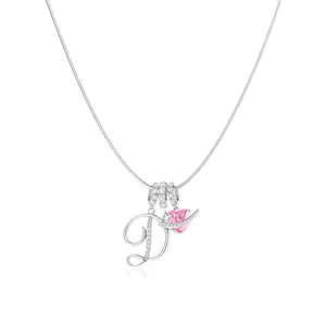 Tewiky 925 Silver 3-Layering Initial A-Z Letter Pendant Necklaces for Women Snake Chain Choker Pink Heart Zircon Adjustable Length Necklace Jewelry For Mother's Day gifts summerwins