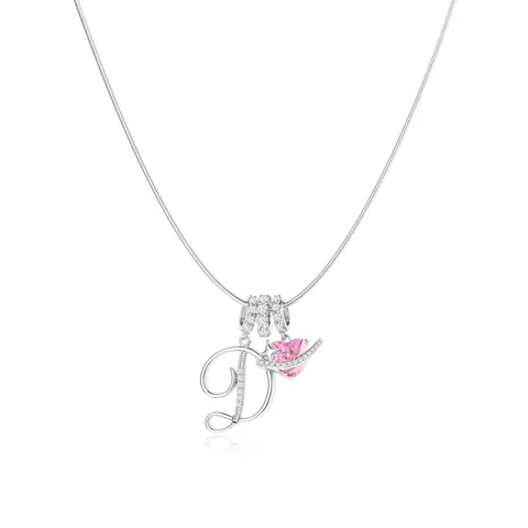 TEWIKY Women's 925 Sterling Silver Initial Heart Necklace, 3-Layered Pendant with Blush Pink Zircon, Adjustable Snake Chain Jewelry, Womens Gifts Accessories for Women, Anniversary Gifts for Your Girlfriend-LB, Initial Necklaces, Gf Gift
