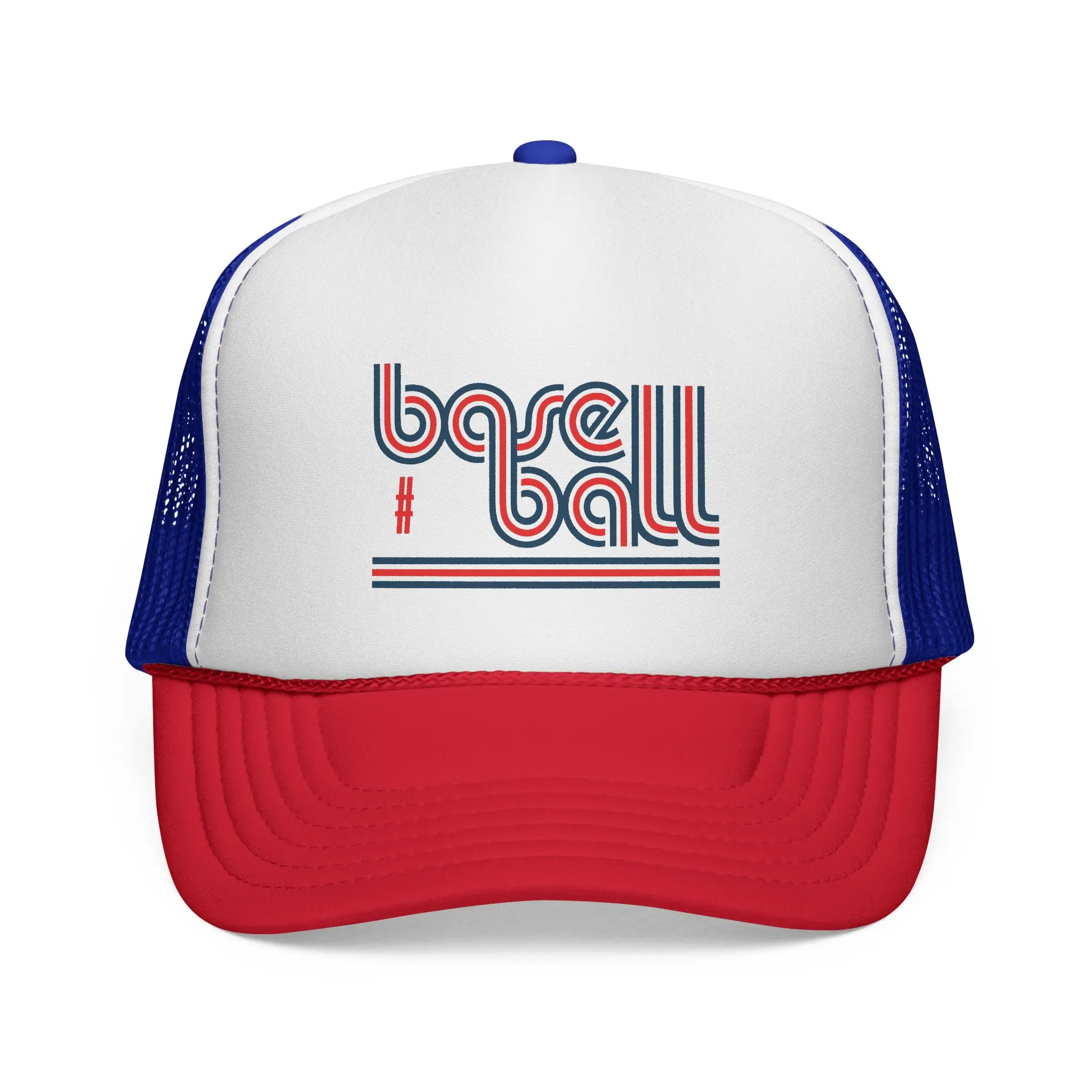 Baseball Retro Striped Logo Trucker Cap | Mesh Back Hat