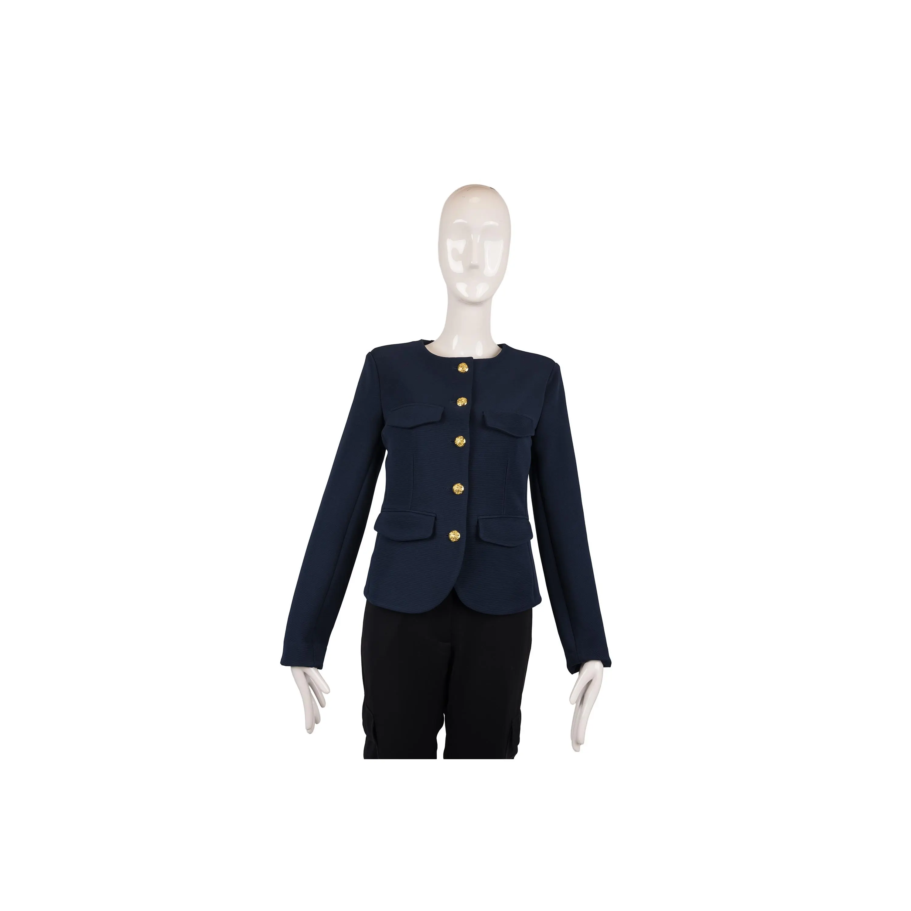 Veronica Beard Navy Blue Rib Knit Collarless Jacket Size XS