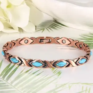 1pc Copper Bracelet with Turquoise, Adjustable Length with Sizing Tool, Valentine's Day Jewelry Gift