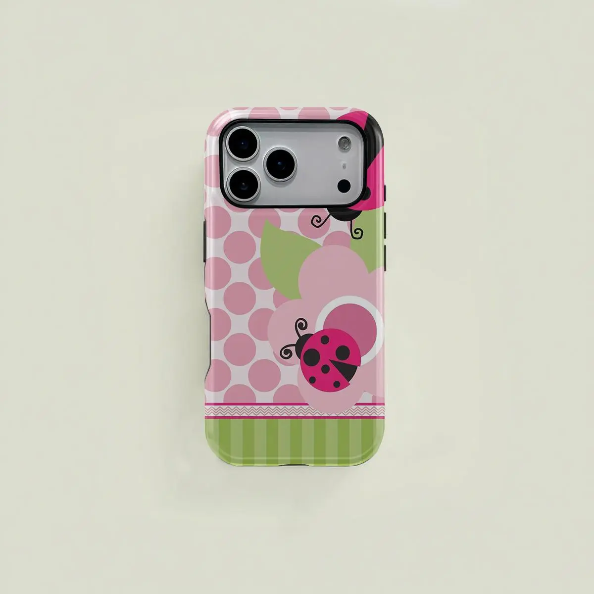 Floral Dot Ladybug Print Phone Case, Durable Two-In-One Protection, Fits iPhone 17 16 15 14 13 12 Pro, Samsung Galaxy S25 S24 S23 S22 Ultra Series