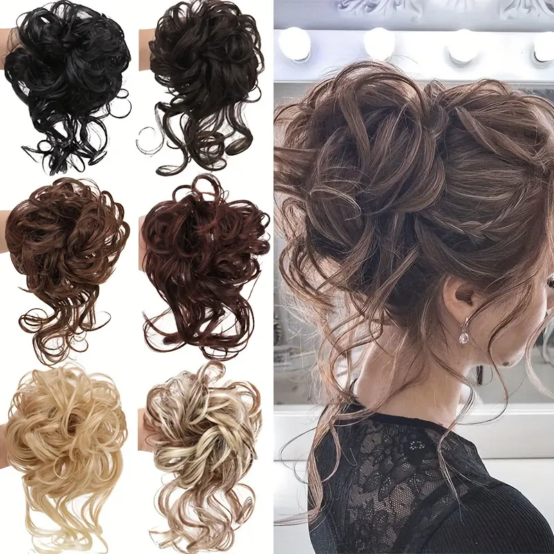 [Curly Wavy Hair Extensions Scrunchie] Synthetic Hair Bun Scrunchie Messy Dragon Beard Scrunchie Curly Wavy Hair Extensions With Elastic Bands For Women