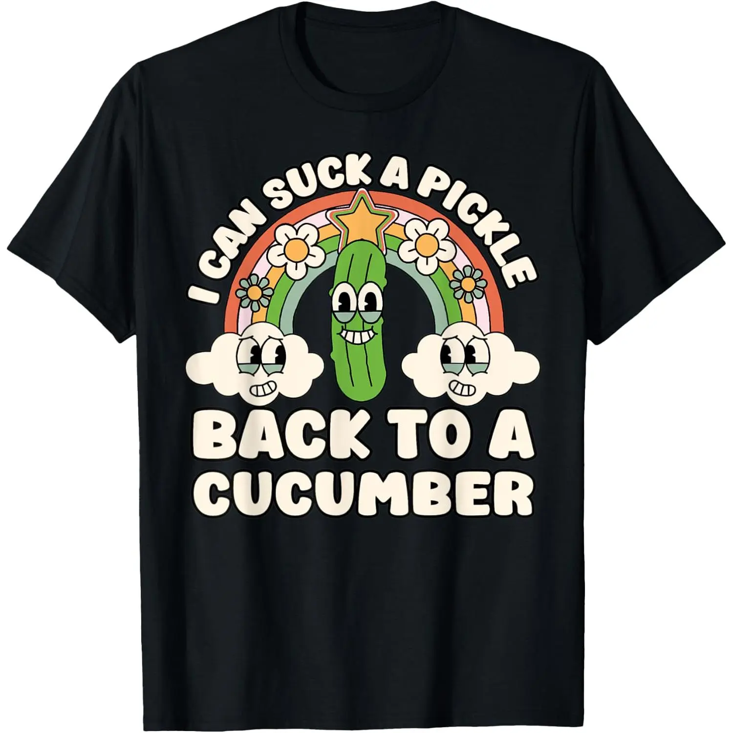 Women's Graphic T-Shirt, Casual Short Sleeve Distressed Cotton Top with Funny "I Can Suck A Pickle" Adult Humor Print, Shortsleeve, Round Neck