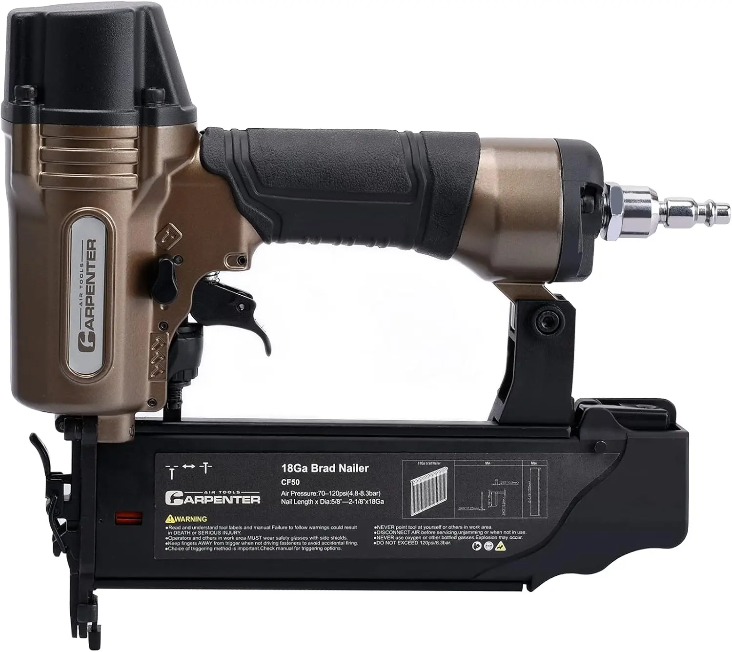 Carpenter CF50 18 Gauge Brad Nailer | Pneumatic | Brad Nails from 5/8 Inch up to 2-1/8-Inch