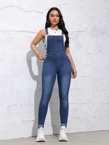 women's plain high waist skinny denim overalls, casual sleeveless pocket button overall jeans for daily wear, ladies bottoms for all seasons, womenswear, dungarees, clothes for women, casual comfy jumpsuit