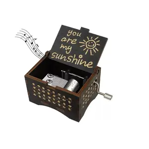 Hand-cranked Music Box You Are My Sunshine/Can't Help Falling in Love Wood Antique Engraved Musical Case for Loved Ones Gifts for Lover Boyfriend Girlfriend Husband Wife