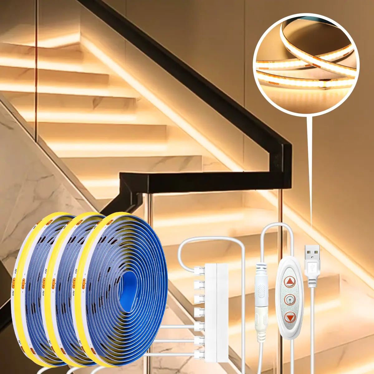 USB Powered LED COB Light Strips, Versatile Lighting, Led Adjustable Lighting, Flexible Cuttable Tape with Adhesive Backing, 6000k/3000k Dual Color Temperature, Button Control, Light Modes, Interior LED Lighting, Adjustable Led Lights