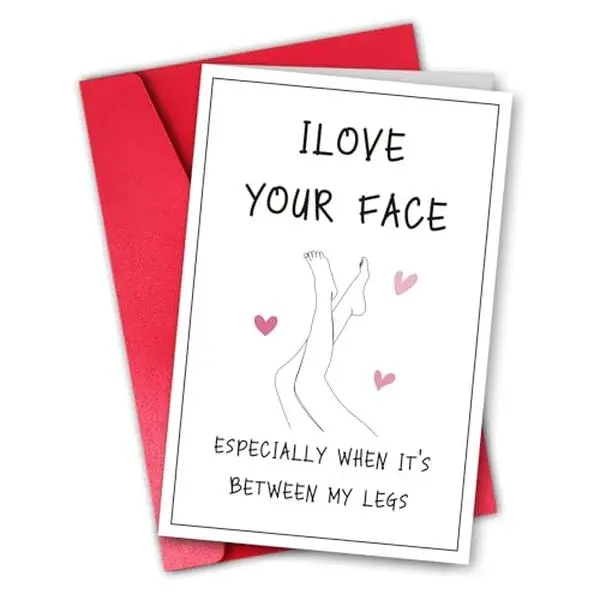Naughty Funny Anniversary Card for Him Her, Rude Valentine's Day Greeting Gift with Explicit Legs Line Art, Adult Humor for Boyfriend Husband Wife