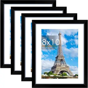 8x10 Picture Frame Black 4PK, 8 x 10 Photo Frame with Shatterproof  Plexiglass, Picture Frames Collage for photos 5x7 with Mat or 8x10 Without Mat, Horizontal and Vertical for Wall Hanging or Tabletop