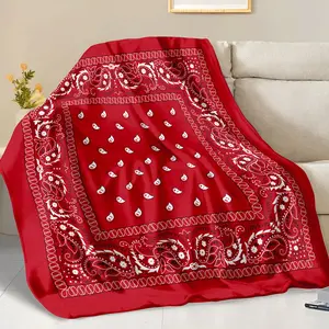 Bohemian Red & White Paisley Blanket with Hearts & Stars Soft Flannel Year-Round Warmth Machine Washable Home Decor Gift 30x40 to 60x80 in