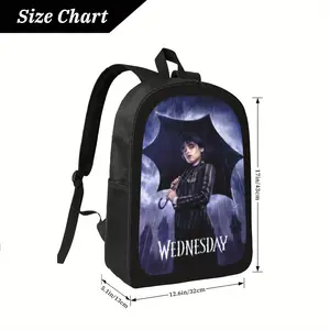 Anime Backpack with Gothic Wednesday Design - Umbrella Girl School Bag, Adjustable Shoulder Straps, Lightweight Daypack for Teens, College, Commute - Anime Fan Gift, Kawaii Backpack, Everyday Carry Bag, Dramatic Accessory