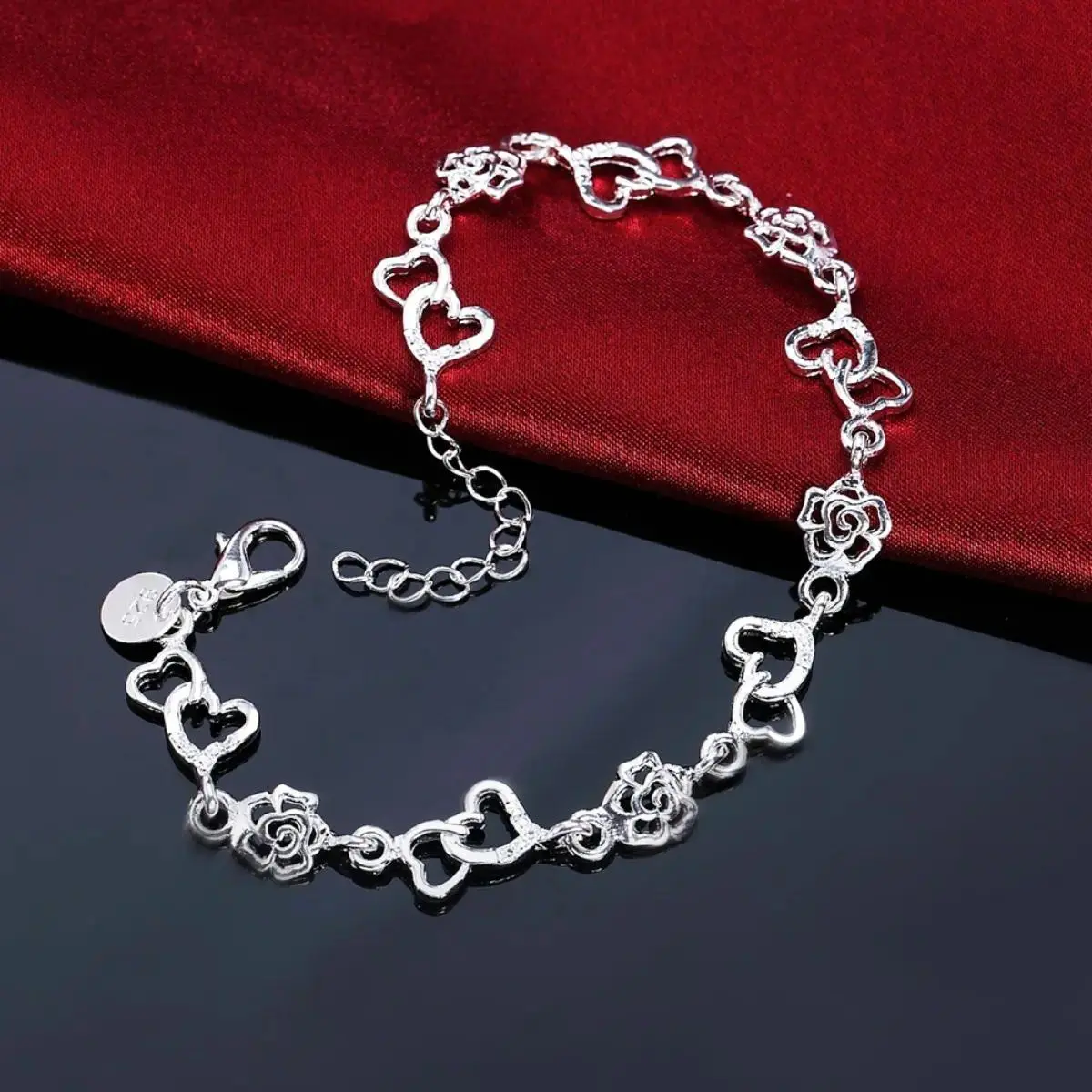 925 Sterling Silver Dainty Heart-Flower Bangle Bracelet - 20cm Female Sports Wristband, Crafted Fashion Jewelry for Daily Wear, Wedding Use (No Unisex Design Note), Youth, Bracelets, Dainty Sports Wristbands