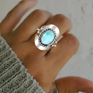 Fashion Vintage Women Bohemian Jewelry Turquoise Wide-sided Ring Anniversaries Birthday Wedding Party Gift