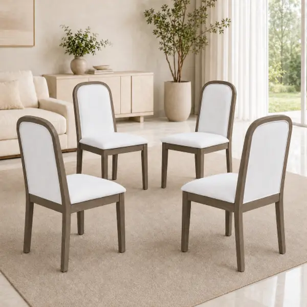TREXM Mid-Century Vintage Style Dining Chair Set - 4 Upholstered Chairs with Curved Back, Distressed Finish, 300lb Capacity for Dining Room, Living Room, Four Seats