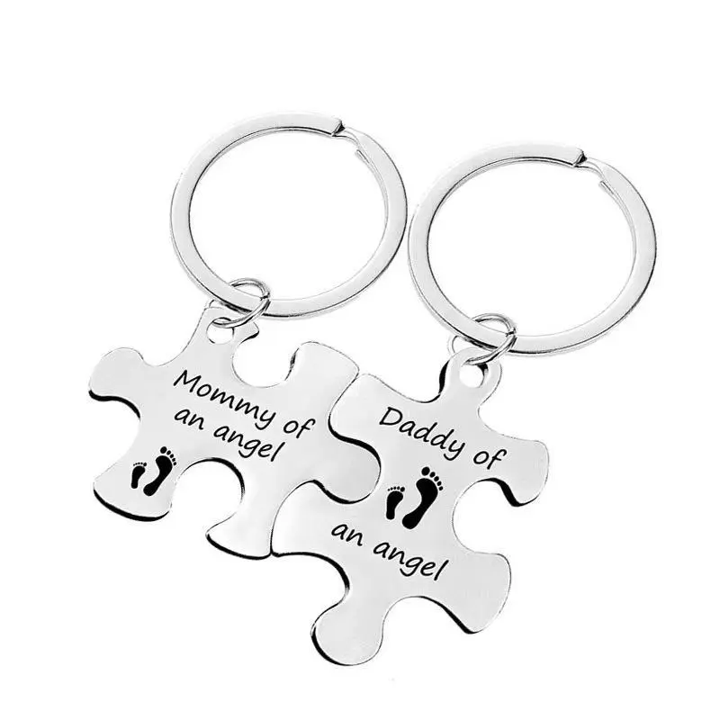 Stainless Steel Puzzle Piece Keychain Set for Parents - 2-Piece Couple's Memorial Gift, Sleek Remembrance for Infant Loss, Sleek Appearance, Two Piece Set