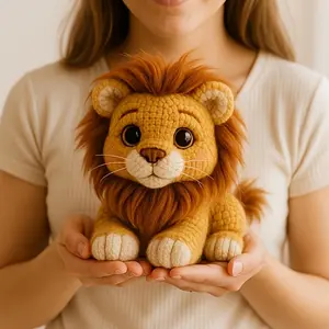 Adult Beginner Cartoon Big-Eyed Lion Knitting Set | Includes Fabric Yarn In Mixed Colors, Polyester, Acrylic, Step-By-Step Video Tutorials, Ideal For Valentine'S Day, Halloween, Christmas, Mother'S Day, Thanksgiving Gifts