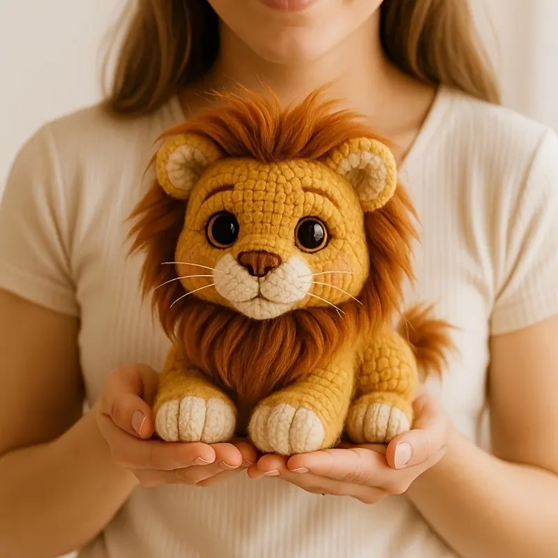 Adult Beginner Cartoon Big-Eyed Lion Knitting Set | Includes Fabric Yarn In Mixed Colors, Polyester, Acrylic, Step-By-Step Video Tutorials, Ideal For Valentine'S Day, Halloween, Christmas, Mother'S Day, Thanksgiving Gifts