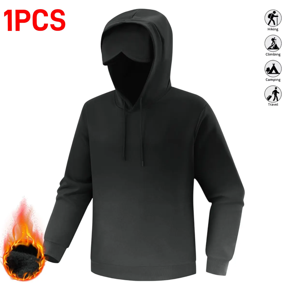 Autumn/Winter New Arrival! Men's Fashion -Lined Thick Hooded Sweatshirt with Eye Mask, 3-Color Gradient Design, Suitable for Outdoor Sports, Leisure, and Hiking