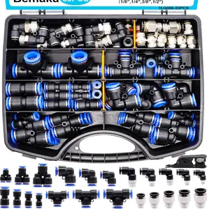 53 count Quick Connect Air Hose Fittings Kit, Push To Connect Fitting 1/8" 1/4" 3/8" 1/2" Air Line Quick Connect Fittings with NPT Thread, Quick Release Pneumatic Fitting Connectors Kit