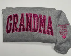 Custom Grandma Embroidered Sweatshirt with Names on Sleeves | Personalized Gift for Grandma, Nana, Mama