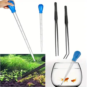 2 Pieces Aquarium Coral Feeder with 2 Pieces Stainless Steel Feeding Long Tweezers Syringe Spot Coral Feeder Reptile Feeding Tools for Aquatic Plant Reef Anemones Lionfish (Blue, Black)