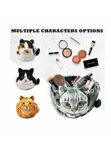 Adorable Cat Print Drawstring Makeup Bag, Travel Cosmetic Bag, Dustproof Storage Pouch, Brush Pouch, Foldable Organizer, Cosmetics Organizer, Cute Cosmetic Case, Essential Beauty Accessory