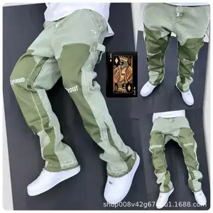 y2k 2025 Vintage Men's Jeans Distressed Vibe Bell Bottoms Clean Fit Woodworking Workwear Denim Pants For Outdoor Trade pocket jogger pant short-sleeve set plain zip