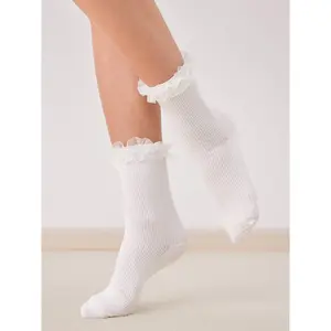 Cider [2 colors, size One Size-One Size] Solid Lace Trim Crew Socks