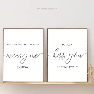 2pcs Why Would You Want To Marry Me So I Can Kiss You Anytime Simple Artistic Poster Canvas Print Wall Art Suitable For Home Bedroom Living Room Decoration No Framed