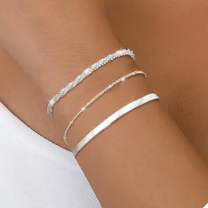 CASSIECA 3pc Bracelet Set for Women Silver Bracelets 14K Gold-Plated Bracelets Adjustable and Stackable Chain Bracelets Gold and Silver Jewelry for Women