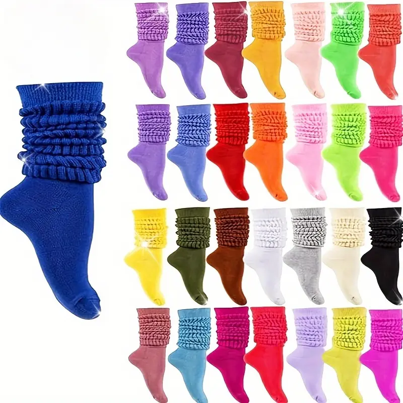 6/ 10 Pairs of Ultra-Soft, Thick, and Trendy Solid Slouch Socks - Cozy Polyester Knit Fabric, Machine Washable, Perfect for Fall and Winter - Womens Calf Stockings and Hosiery