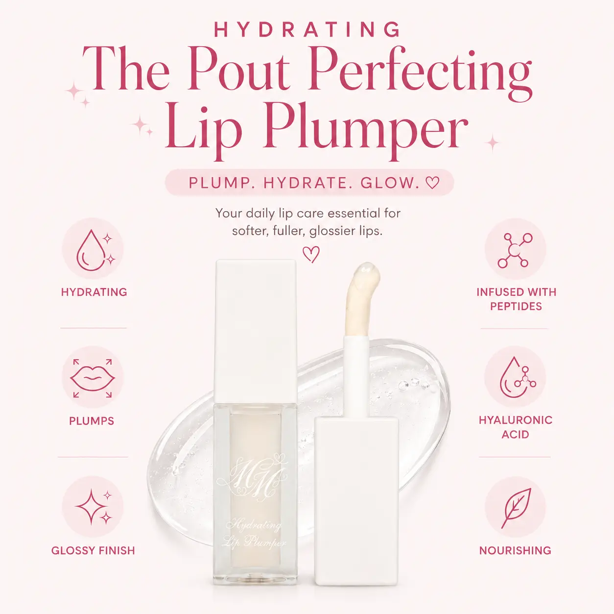 The Pout Perfector - Nourishing Lip Plumper, Hyaluronic Acid & Peptide Infused, Plumps 2x