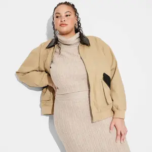 Women's Canvas & Faux Leather Bomber Jacket - Wild Fable