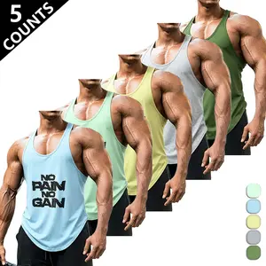 Pack of 5 men’s motivational fitness tank tops — summer essential quick-dry tank with high stretch and text print; comfortable fit, suitable for gym workouts, strength training, running, and physical conditioning.