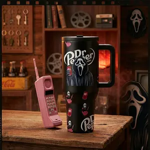 40oz Scream Soda Theme Stainless Insulated Tumbler, Dual-Layer Leak-Proof, Halloween Horror Design, Keeps Hot 12h Cold 24h, Perfect Gift