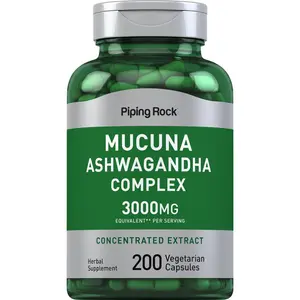 Piping Rock Mucuna Ashwagandha | 3000mg | 200 Capsules | Complex Supplement | Concentrated Extract | Vegetarian, Non-GMO, Gluten Free