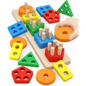 Montessori Toys for 1 to 3-Year-Old Boys Girls Toddlers, Wooden Sorting & Stacking Toys for Toddlers and Kids Preschool, Educational Color Recognition Shape Sorter, Learning Puzzles Gift