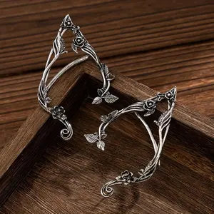 1PairVintageFloralFairyEarCuffs-HandmadeAlloy&IronFantasyPartyForWomen,IntricateFlower&ButterflyDesign,MusicFestival&CosplayAccessories,PartyAccessories|VintageFairyEarrings|AlloyConstruction.